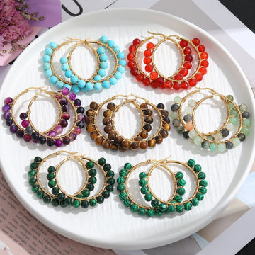 Natural Stone Stainless Steel Winding Earrings