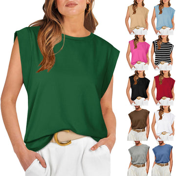 Round Neck Loose Short Sleeves Striped Top For Women