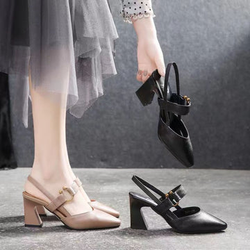 Pointed Toe High Heel Toe Box Sandals Chunky Heel All-matching Women's Shoes