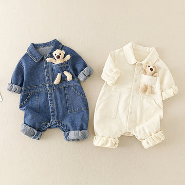 Baby Handsome Denim Jumpsuit Spring Festival Western Style Baby Boy&Girl