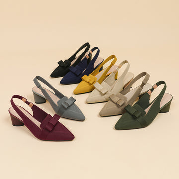 Closed Toe Bow Solid Color Summer High Heel Sandals Women Back Strap