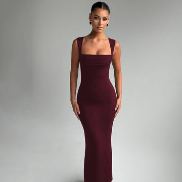 Fashion Temperament Slim Fit Square Collar Sleeveless Street Solid Color Slim Fit Dress Women