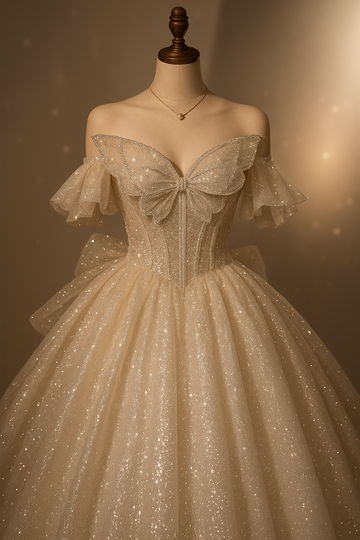 One-shoulder High-quality Long Trailing Heavy Industry Retro Wedding Dress