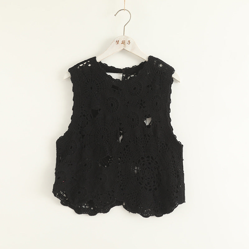 Women's Round Neck Slim Fit Pullover Sleeveless Lace Shirt