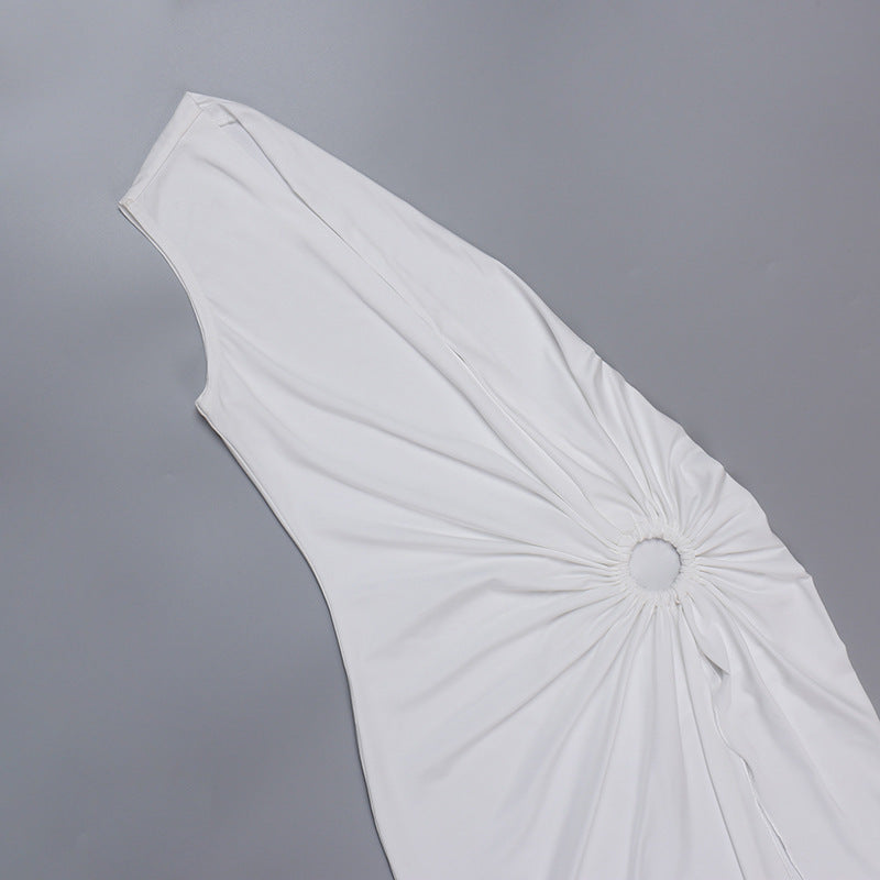 One Shoulder Hanging Neck Irregular Ladies Dress