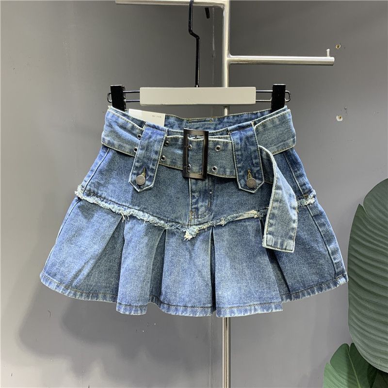 Sweet Pleated Denim Skirt