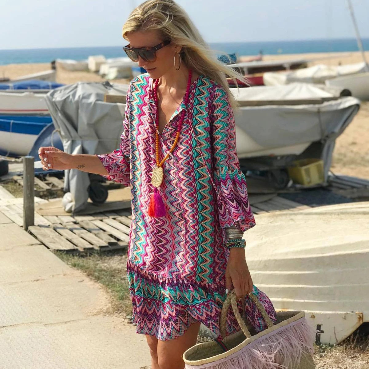 Printed V-neck dress
