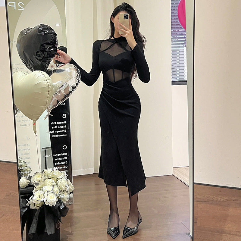 Mesh Stitching Long Sleeves Dress