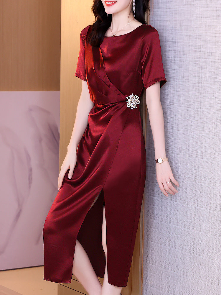 Elegant Red Satin Maxi Dress