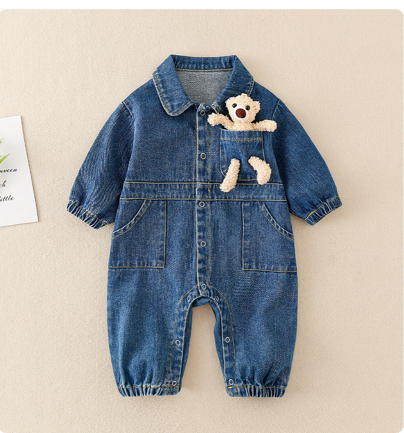 Baby Handsome Denim Jumpsuit Spring Festival Western Style Baby Boy&Girl