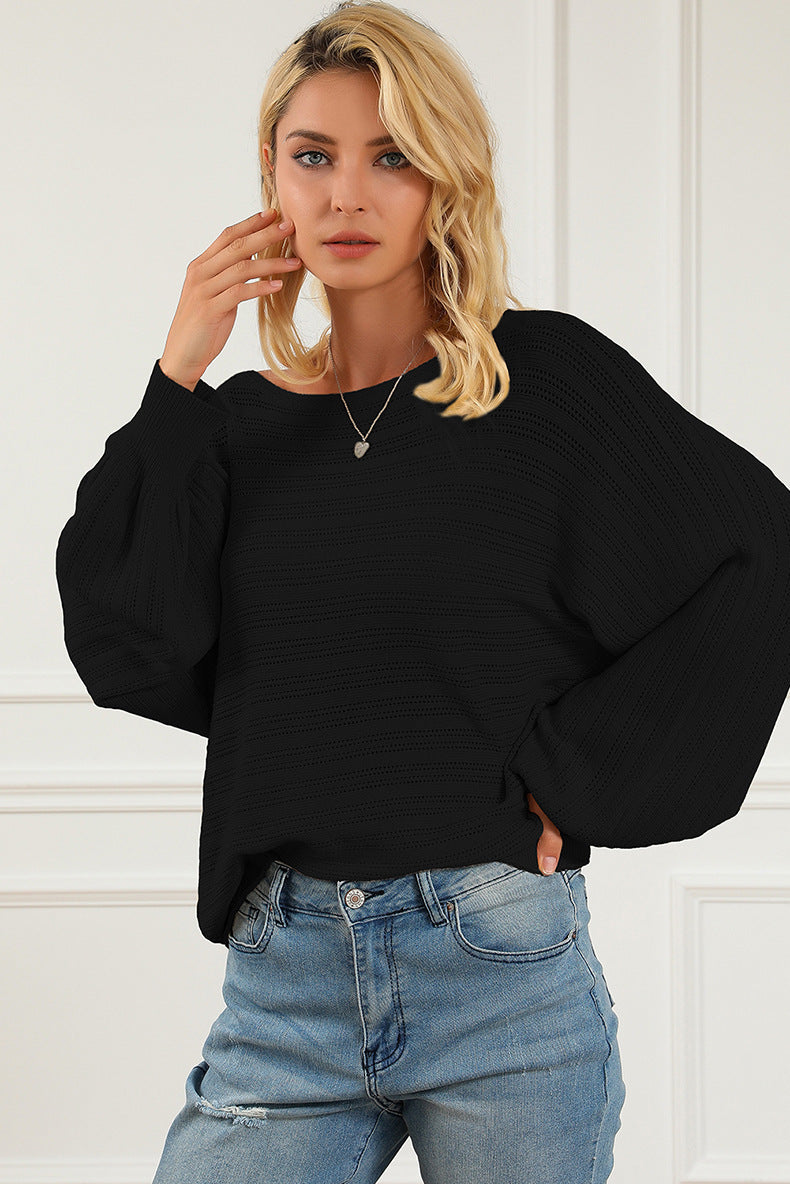 Textured Lantern Sleeve Sweater