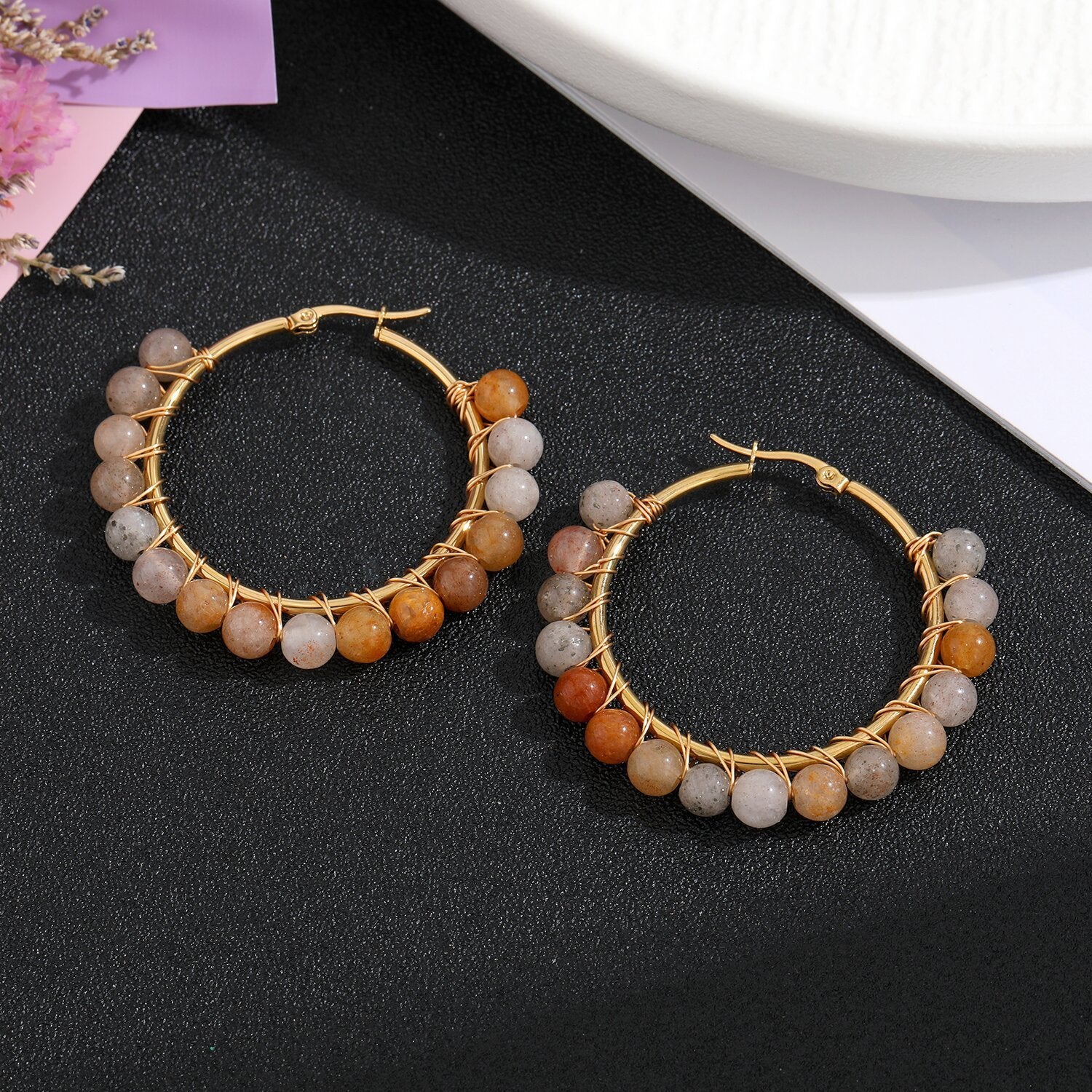 Natural Stone Stainless Earrings