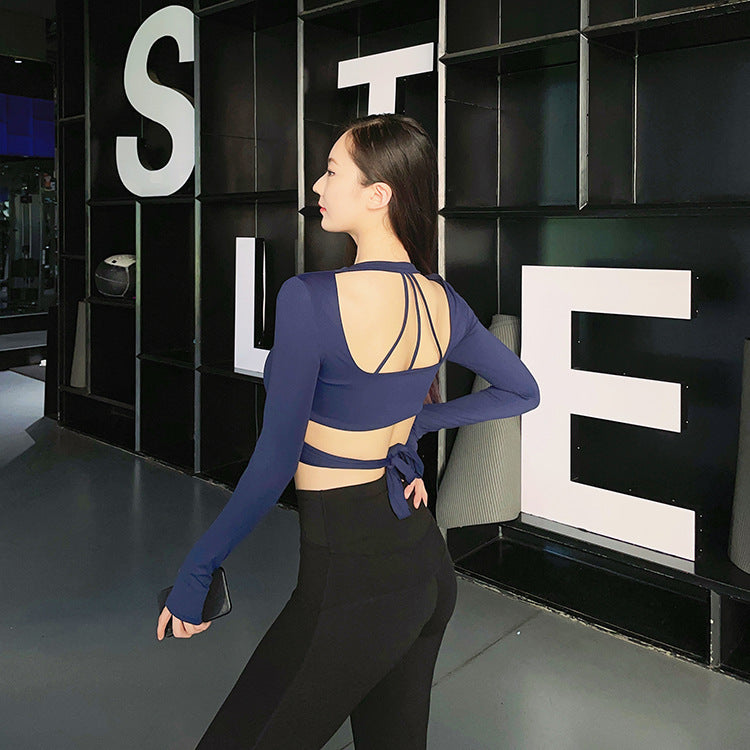 Yoga Clothes Long Sleeve Cross Sexy Women's Detachable Chest Pad