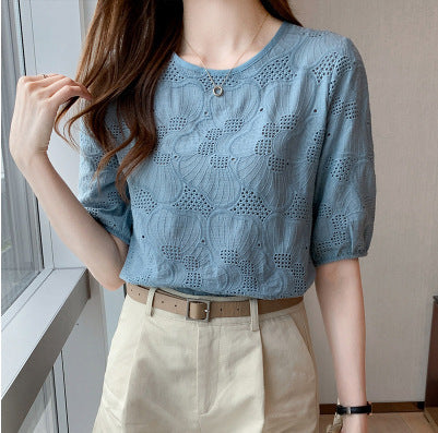 Embroidered Chiffon Hollow Shirt