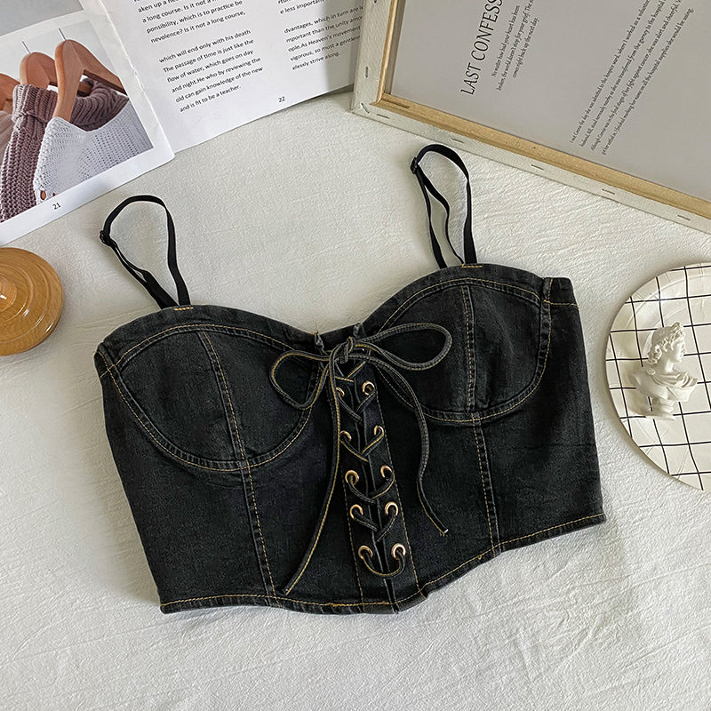 Bow Tie Denim Crop Top