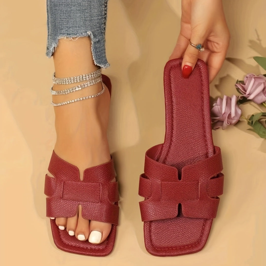 Square Toe Hollow Flat Sandals