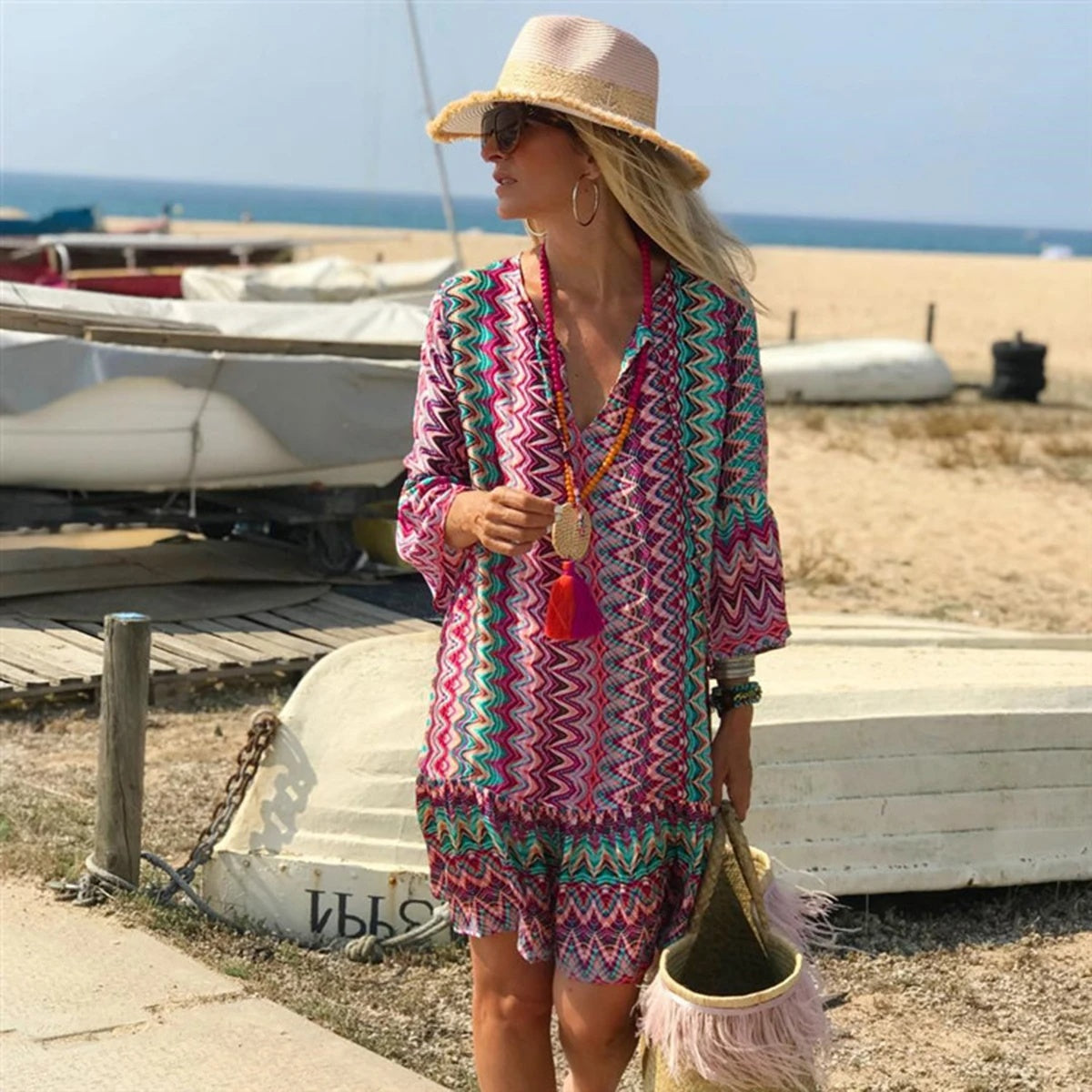 Printed V-neck dress