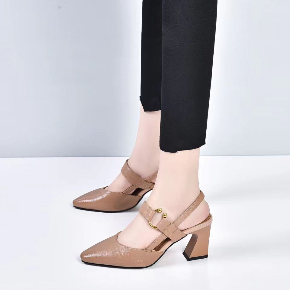 Pointed Toe High Heel Toe Box Sandals Chunky Heel All-matching Women's Shoes