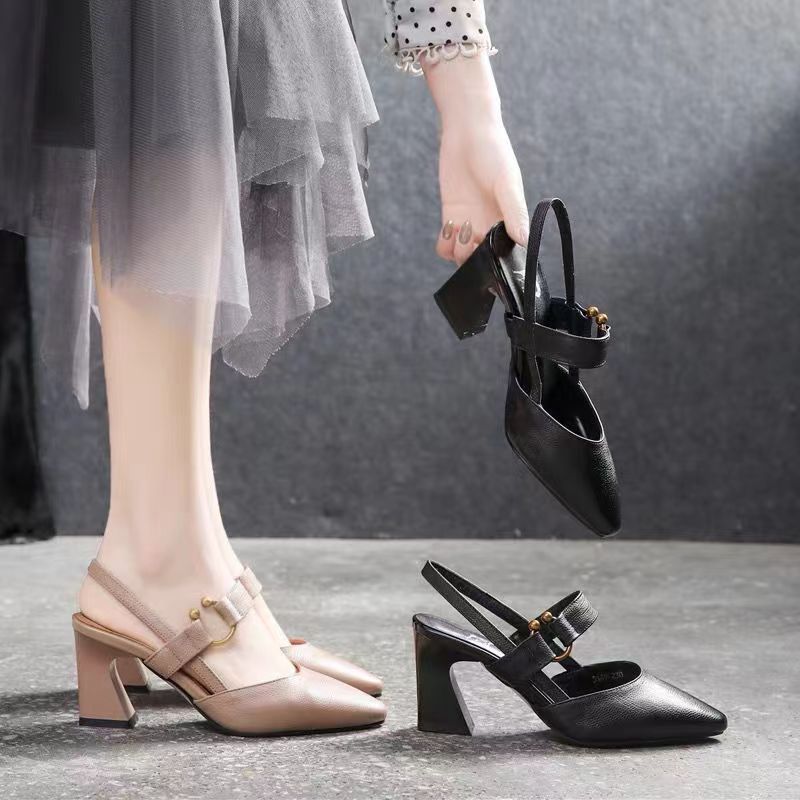 Pointed Toe High Heel Toe Box Sandals Chunky Heel All-matching Women's Shoes