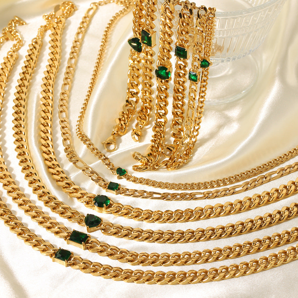 European And American 18K Gold-plated Inlaid Zircon Light Luxury Non-fading Stainless Steel Bracelet Necklace