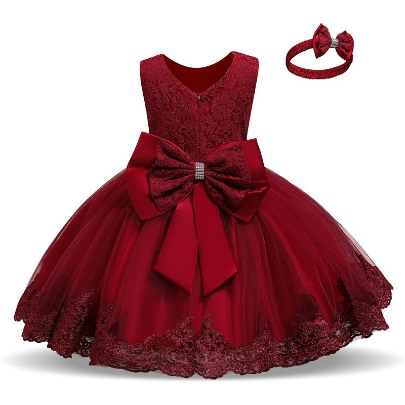 Baby Princess One Year Old Bow Lace Dress