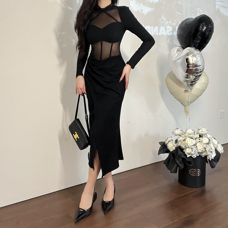Mesh Stitching Long Sleeves Dress