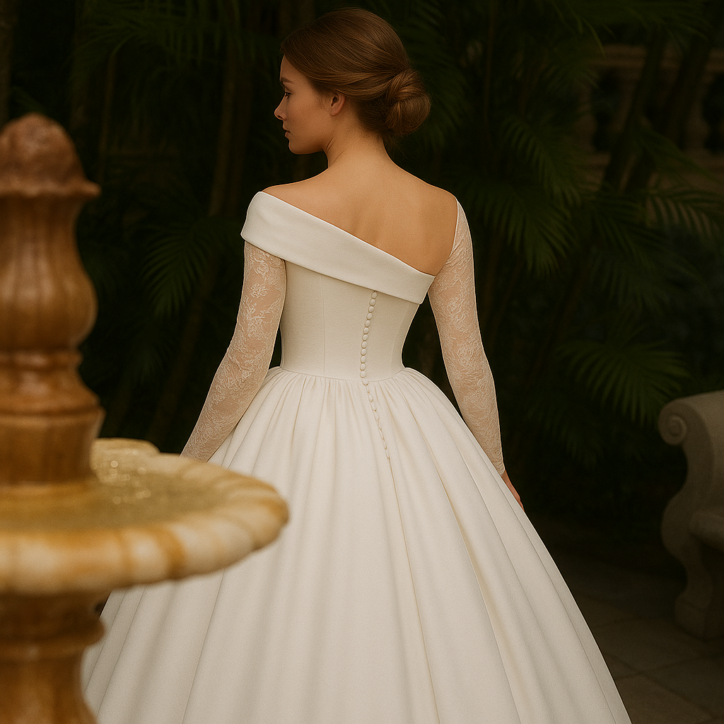 Raglan Sleeve Long Sleeve White Tutu Skirt Satin Wedding Dress