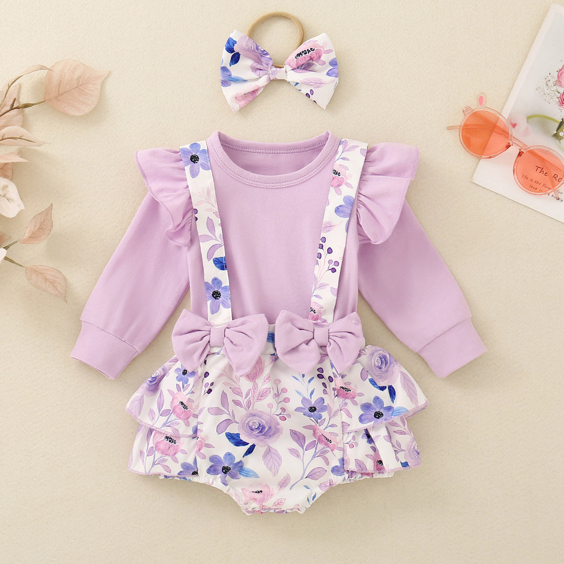 Infant Baby Girl Shoulder Strap Princess Dress Multi-color Long-sleeved Triangle Romper