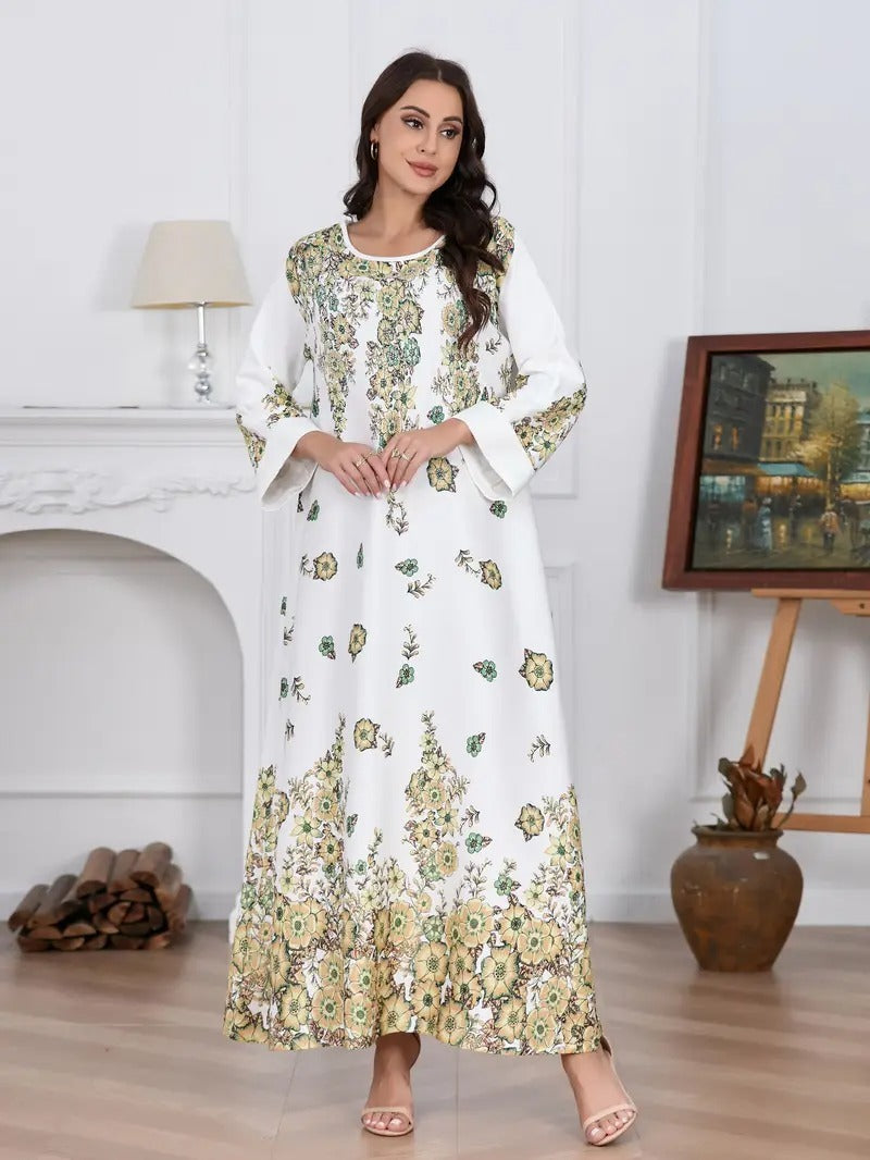 Elegant Floral Diamond Robe Dress