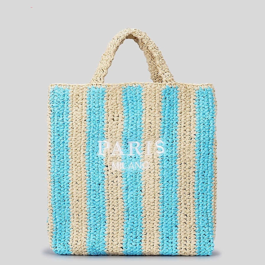 Striped Embroidered Straw Bag
