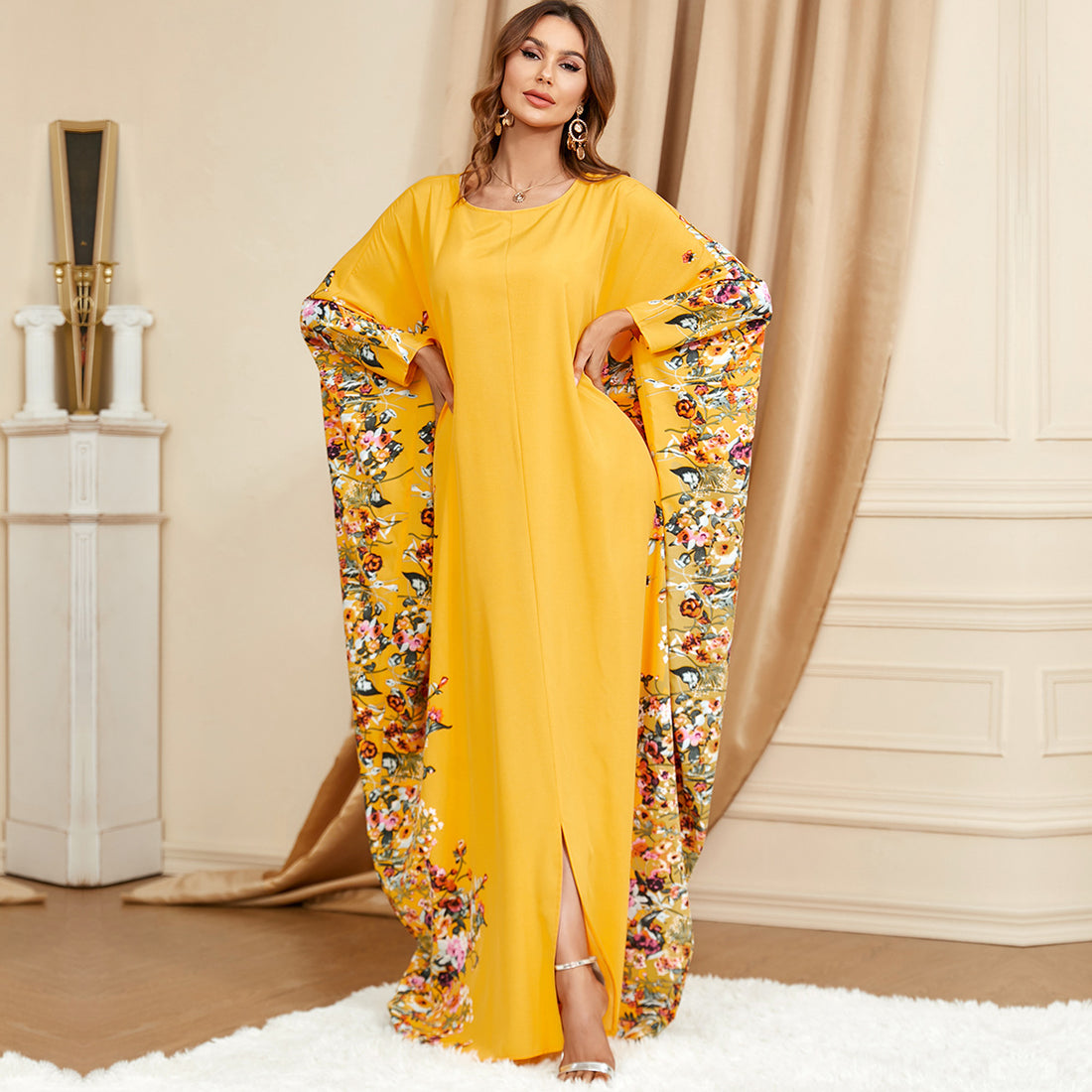 Yellow Bat Sleeve Maxi Dress