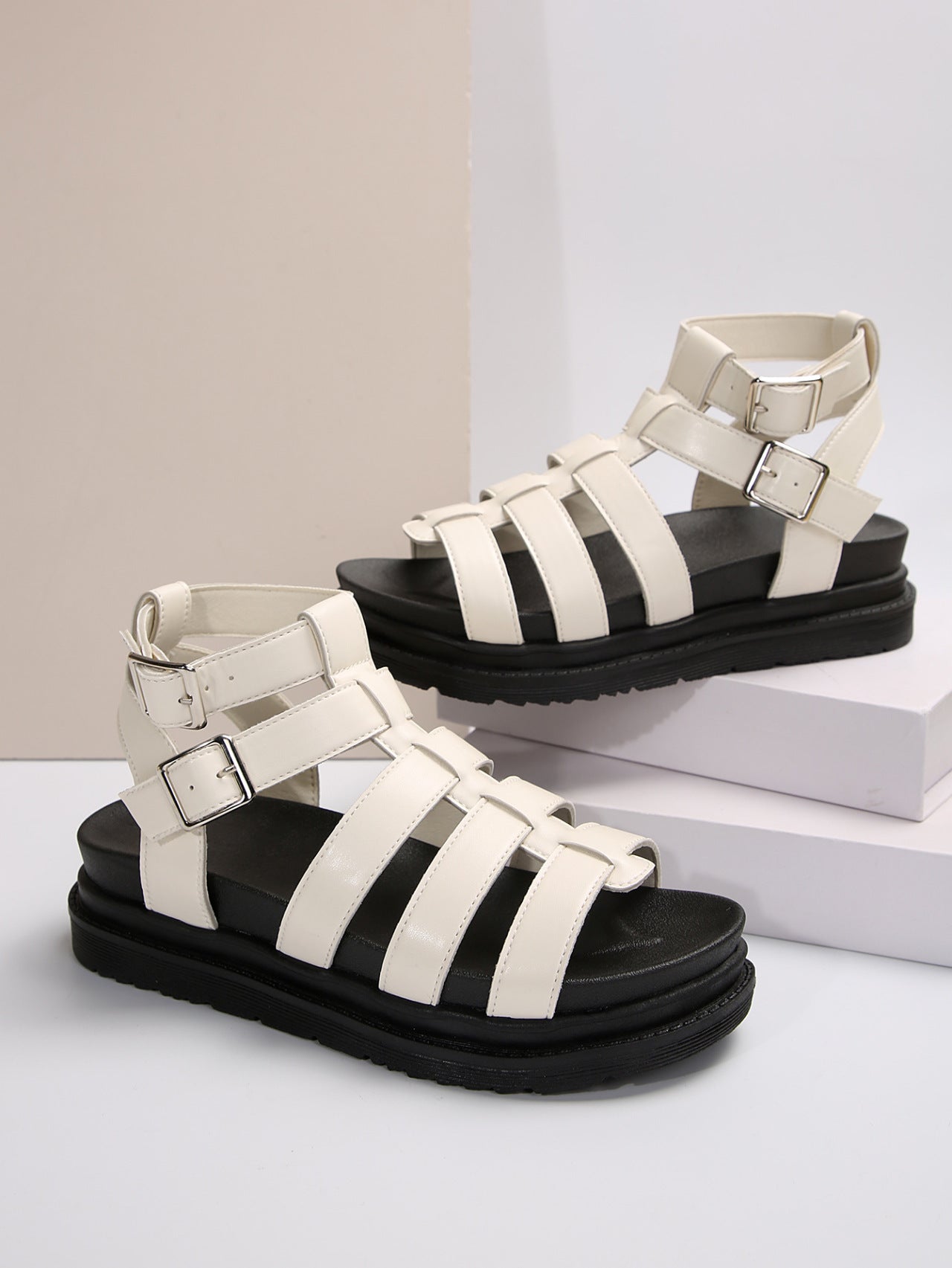Hollow-out Belt Buckle Platform Pig Cage Sandals Women's Foreign Trade Roman Shoes