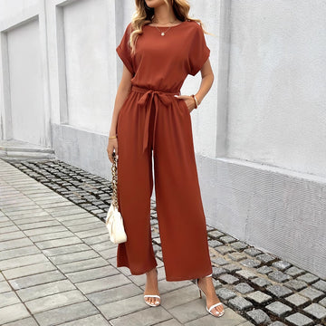 Solid Color Belted Jumpsuit – Elegant & Comfy