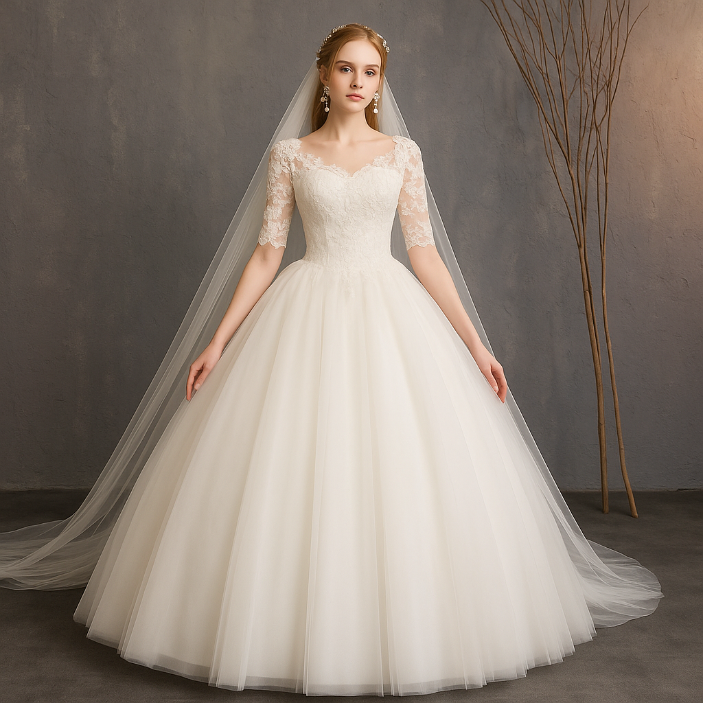 Slim Mid-sleeve Plus Size Photo Studio Wedding Dress