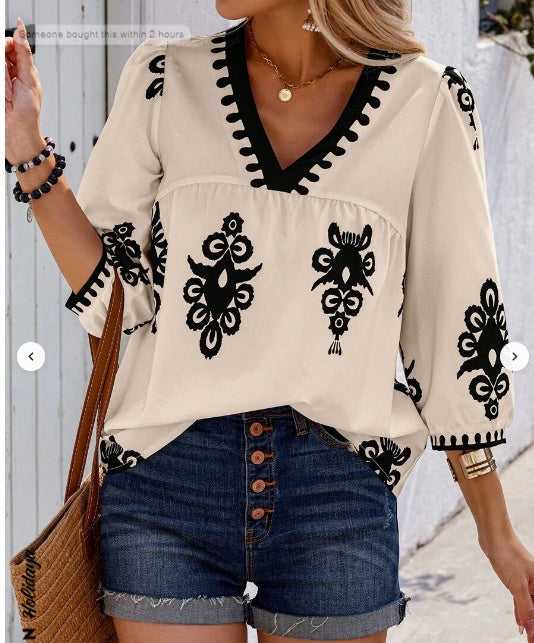 Random Print Casual Holiday Top