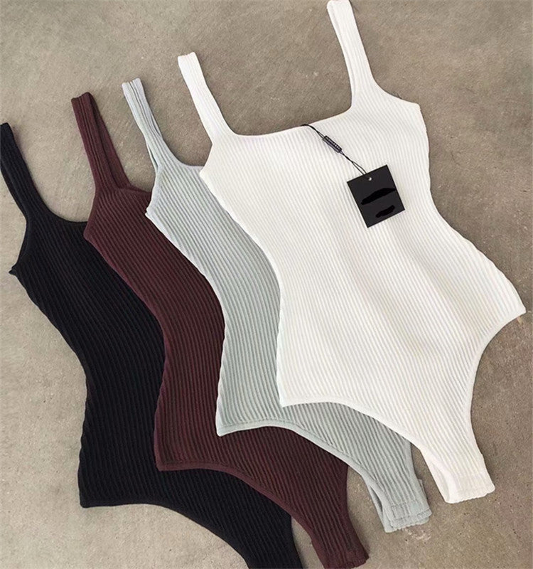 Women's Fashion Square Collar Vest Knitted Jumpsuit