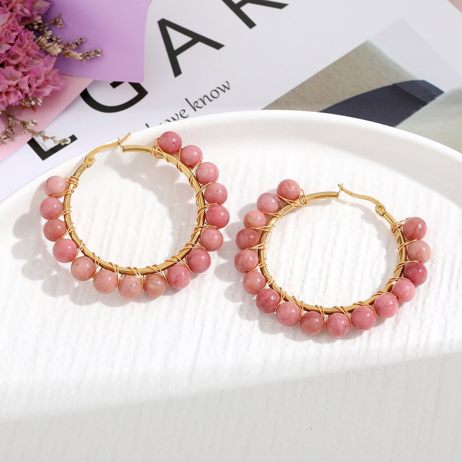 Natural Stone Stainless Steel Winding Earrings