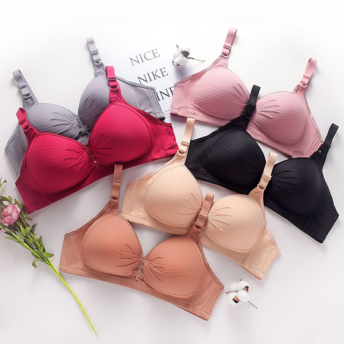 Triple Breasted Women's Bra Thin Mold Cup
