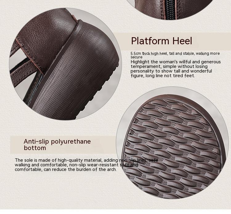 New Ethnic Style Retro Wedge Sandals Women's Casual Bag Heel Sandal Boots Cowhide Fish Mouth Sandals