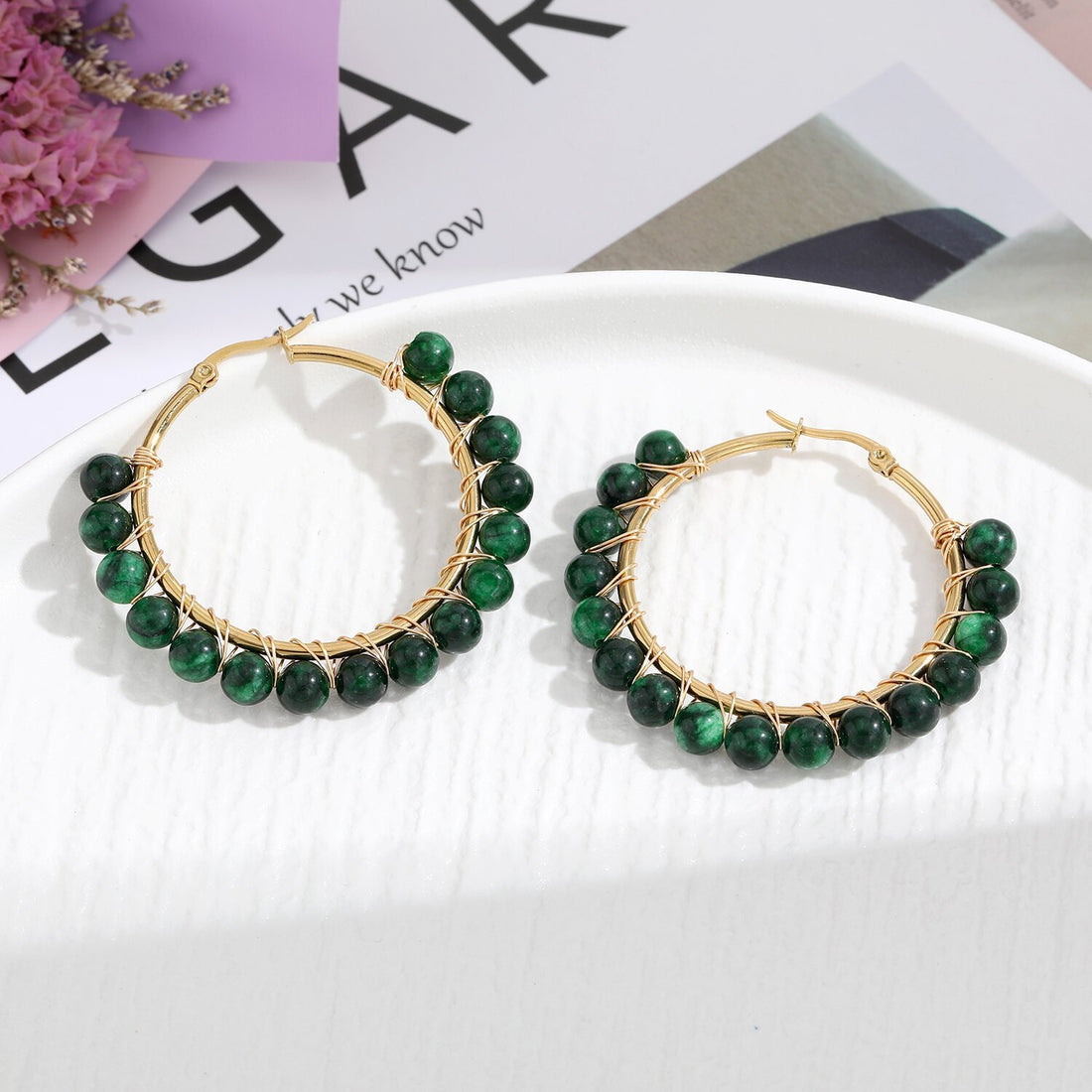 Natural Stone Stainless Steel Winding Earrings