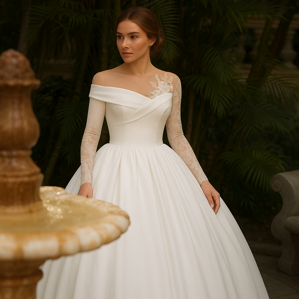 Raglan Sleeve Long Sleeve White Tutu Skirt Satin Wedding Dress