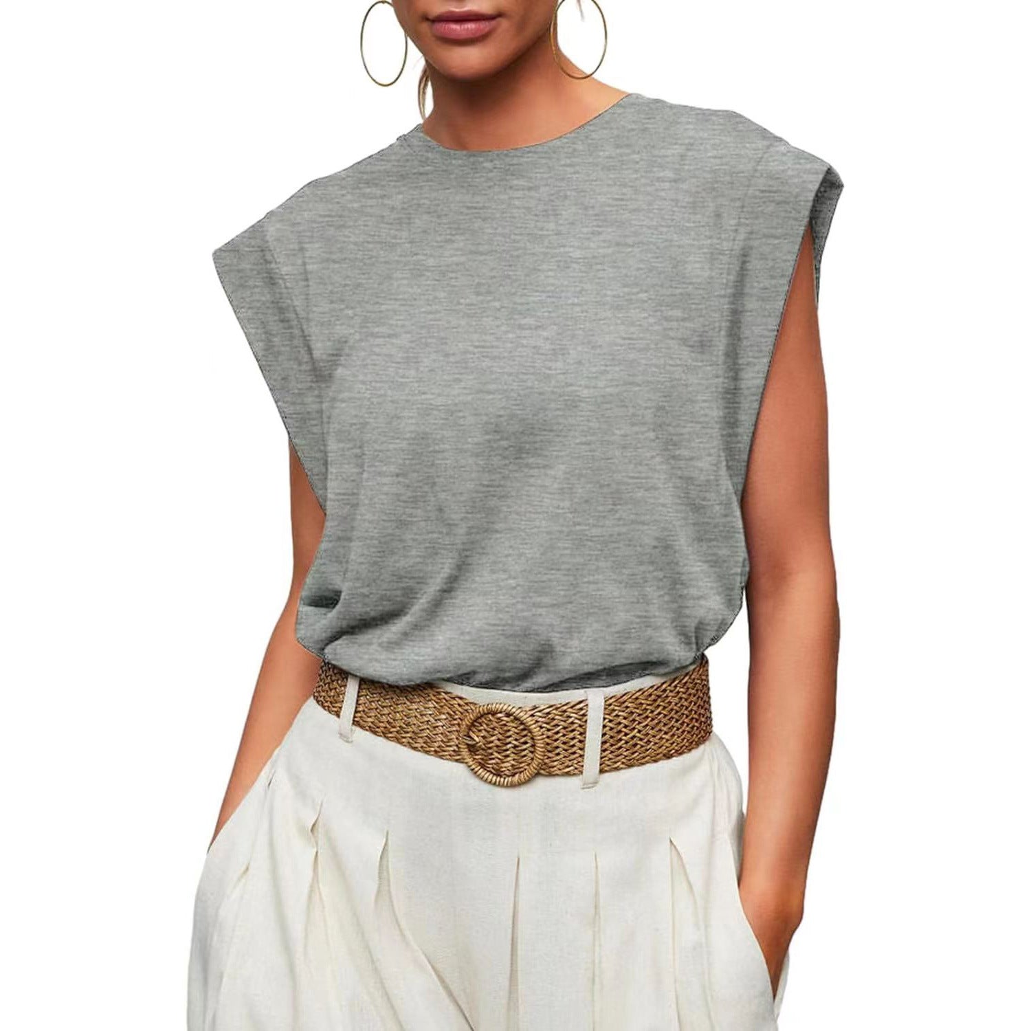 Round Neck Loose Short Sleeves Striped Top For Women