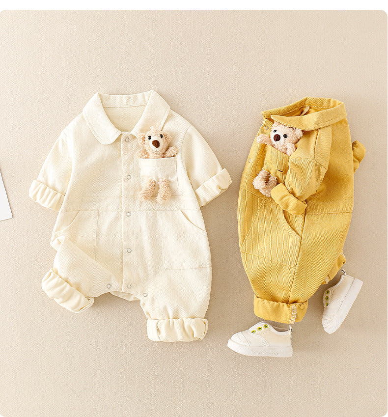 Baby Handsome Denim Jumpsuit Spring Festival Western Style Baby Boy&Girl