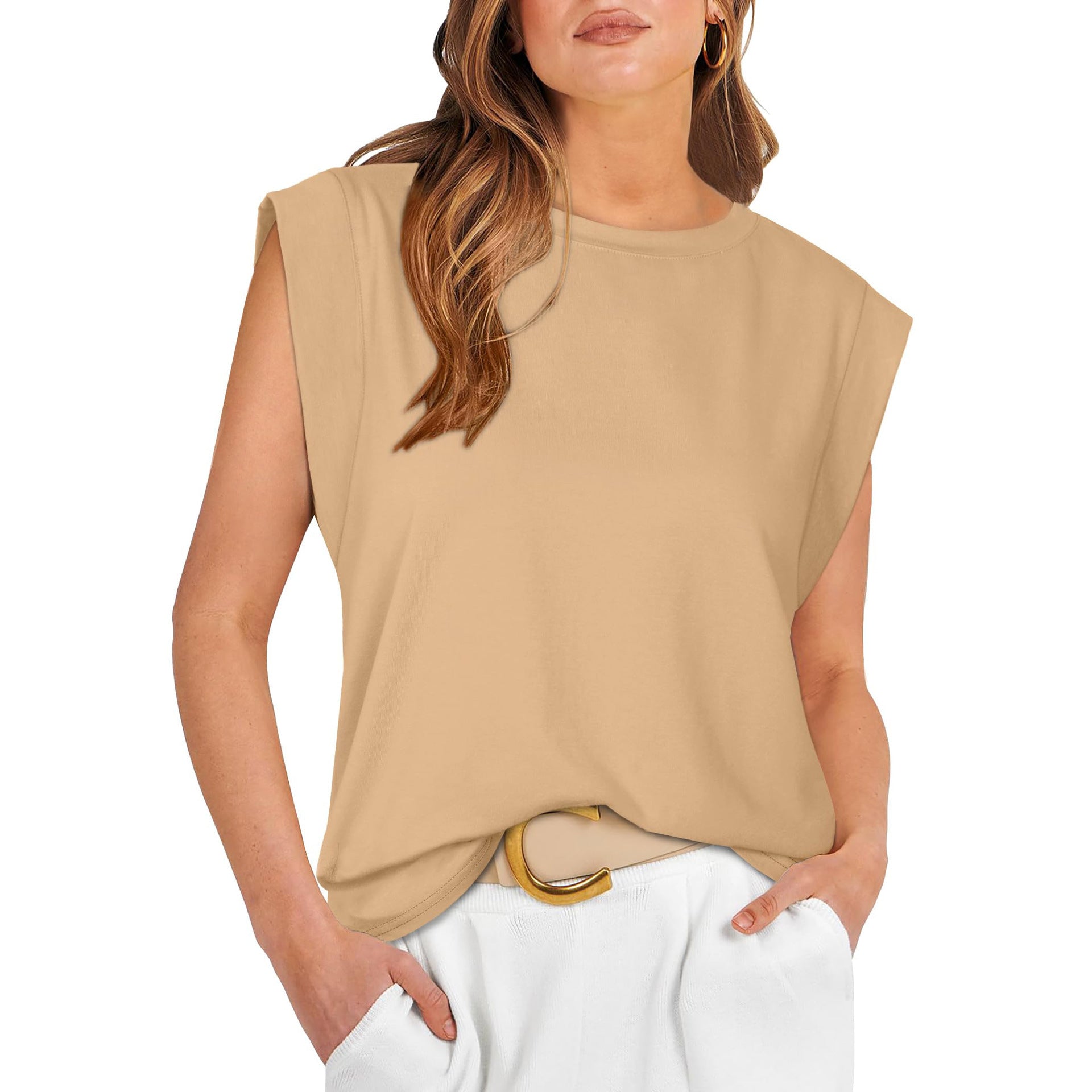 Round Neck Loose Short Sleeves Striped Top For Women