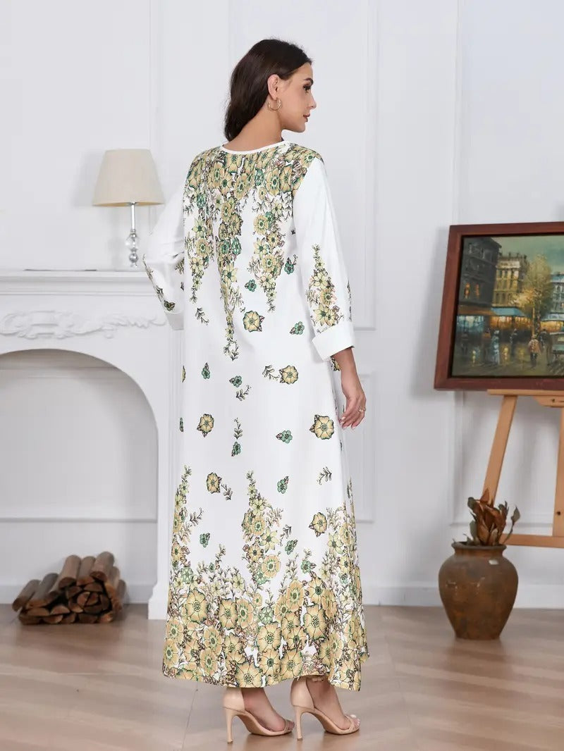 Elegant Floral Diamond Robe Dress
