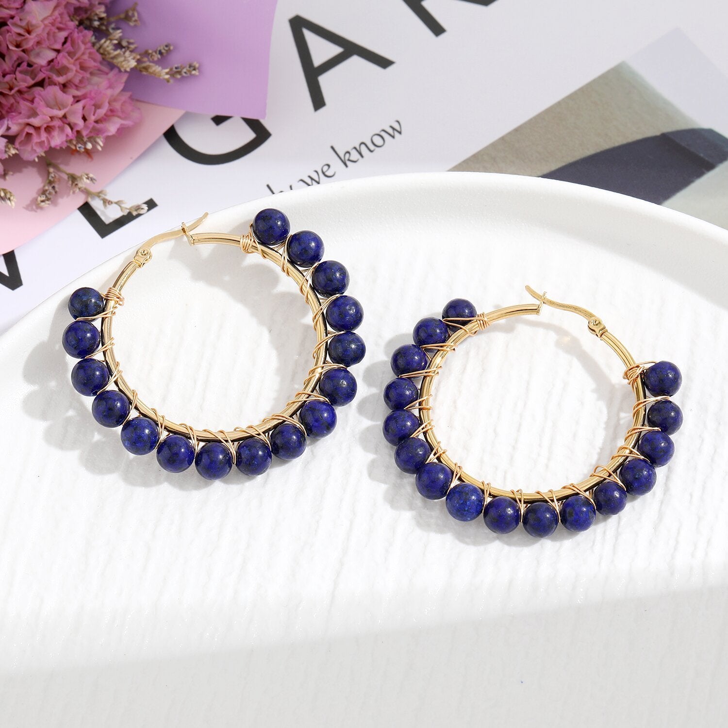 Natural Stone Stainless Steel Winding Earrings