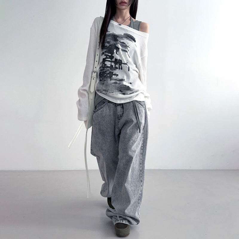 Loose Long Sleeve Printed Top