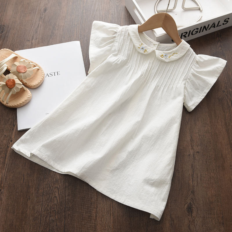 Princess Dress Flying Sleeves Embroidered Doll Collar Solid Color