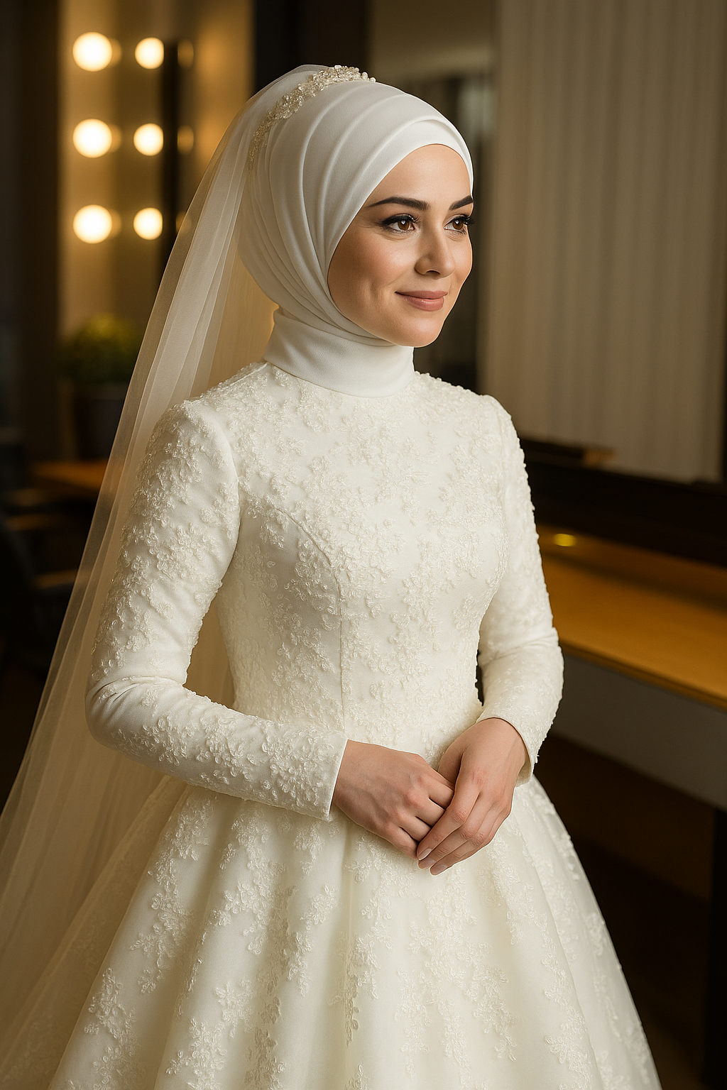 Long Sleeve White Dignified Wedding Dress