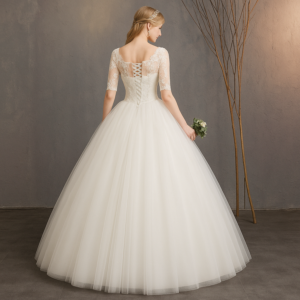 Slim Mid-sleeve Plus Size Photo Studio Wedding Dress